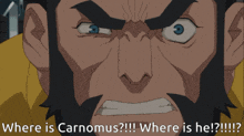 two blue cartoon characters standing next to each other with the caption where is carnomus where is he !!!