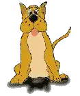 a cartoon dog is sitting on the ground with its tongue out