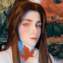 a painting of a woman with a leaf on her neck