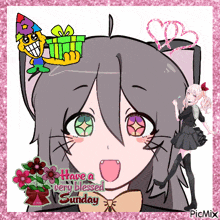 a picture of a cat girl with the words have a very blessed sunday on it