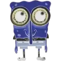 a blue spongebob squarepants cartoon character with big eyes and legs