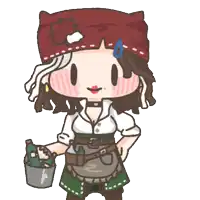 a cartoon drawing of a girl holding a bucket and a bottle
