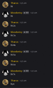 a screenshot of a chat with thanos and bloodonicy