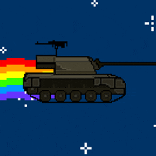 a pixel art of a tank with a rainbow trail