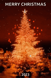 a merry christmas poster with a christmas tree and the year 2023