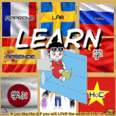 a collage of flags with the word learn in the center
