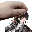 a hand is holding a doll 's head in a pixel art .