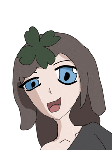 a drawing of a girl with a green flower in her hair