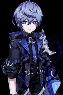 a blue haired anime character with purple eyes