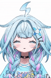 a girl with blue and pink hair has a lightning bolt on her hair