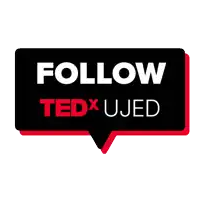 a speech bubble that says follow tedx ujed on it