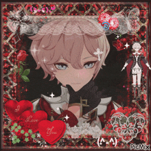 a picture of a boy with hearts and the words i love you