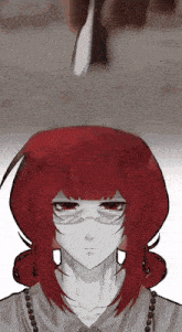 a drawing of a woman with red hair and a necklace