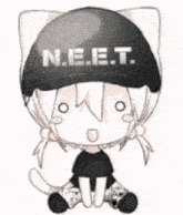 a cartoon cat wearing a black helmet and a black shirt .