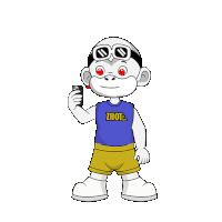a cartoon character wearing a shirt that says ' zhot ' on it
