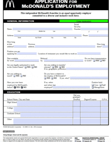 an application for mcdonald 's employment is filled out and ready to be filled out
