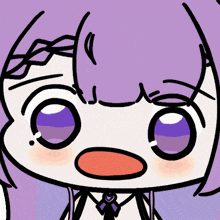 a drawing of a girl with purple hair and purple eyes