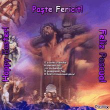 a picture of jesus on the cross with the words paste fericit written on it