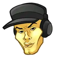 a cartoon man wearing headphones and a hat