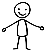 a stick figure with a smiling face and arms and legs