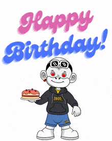 a happy birthday greeting card with a monkey