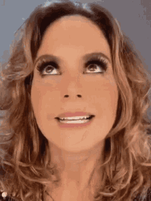 a close up of a woman 's face with makeup on