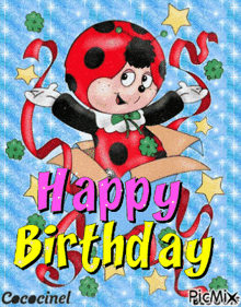 a ladybug is in a box with the words happy birthday on it