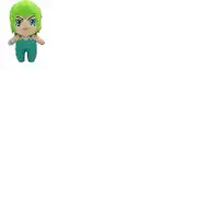 a pixel art of a girl with green hair and blue eyes