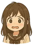 a cartoon of a girl with brown hair making a funny face