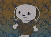 two white cartoon characters are standing next to each other .