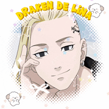 a drawing of a man with the name draken de lina written above him