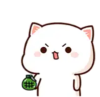 a cartoon cat is holding a grenade in its hand .