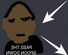 a cartoon drawing of a man holding a spoon with the words " eht ggaa " on the bottom right