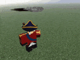 a cartoon character in a pirate outfit stands in a field