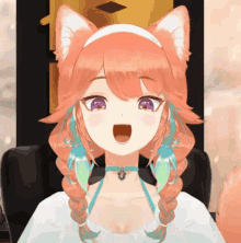 a close up of a girl with a cat ear and purple eyes
