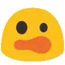 a yellow duck emoji with its tongue out .