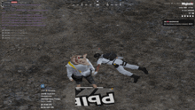 a screenshot of a video game shows a cat and a man laying on the ground