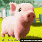 a picture of a pig with the caption " repost if you would skin him alive "
