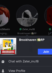 a screenshot of a chat with zater mu18 on brookhaven rp