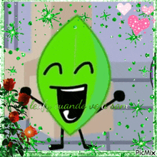 a picture of a green leaf with the words leafy cuando ve a sam written on it