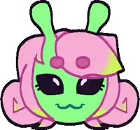 a cartoon drawing of a green and pink alien