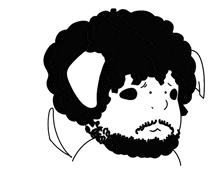 a black and white drawing of a man with a beard and afro