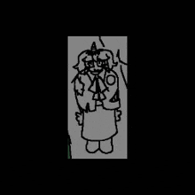 a black and white drawing of a cartoon character with a unicorn head .