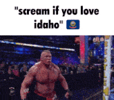 a picture of a wrestling match with the words " scream if you love idaho "