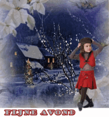 a picture of a little girl in the snow with the words fijne avond