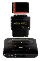 a video game console with a mega net 2 cartridge attached to it .