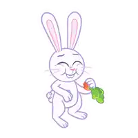 a cartoon rabbit is holding a bunch of grapes and smiling