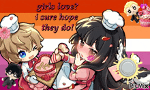 a cartoon of a boy and a girl with the words girls love i sure hope they do on the bottom