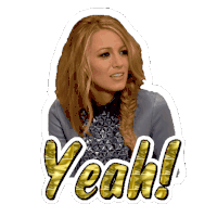 a sticker of a woman says yeah in gold letters