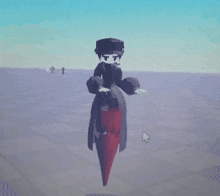 a computer generated image of a person standing on a red cone